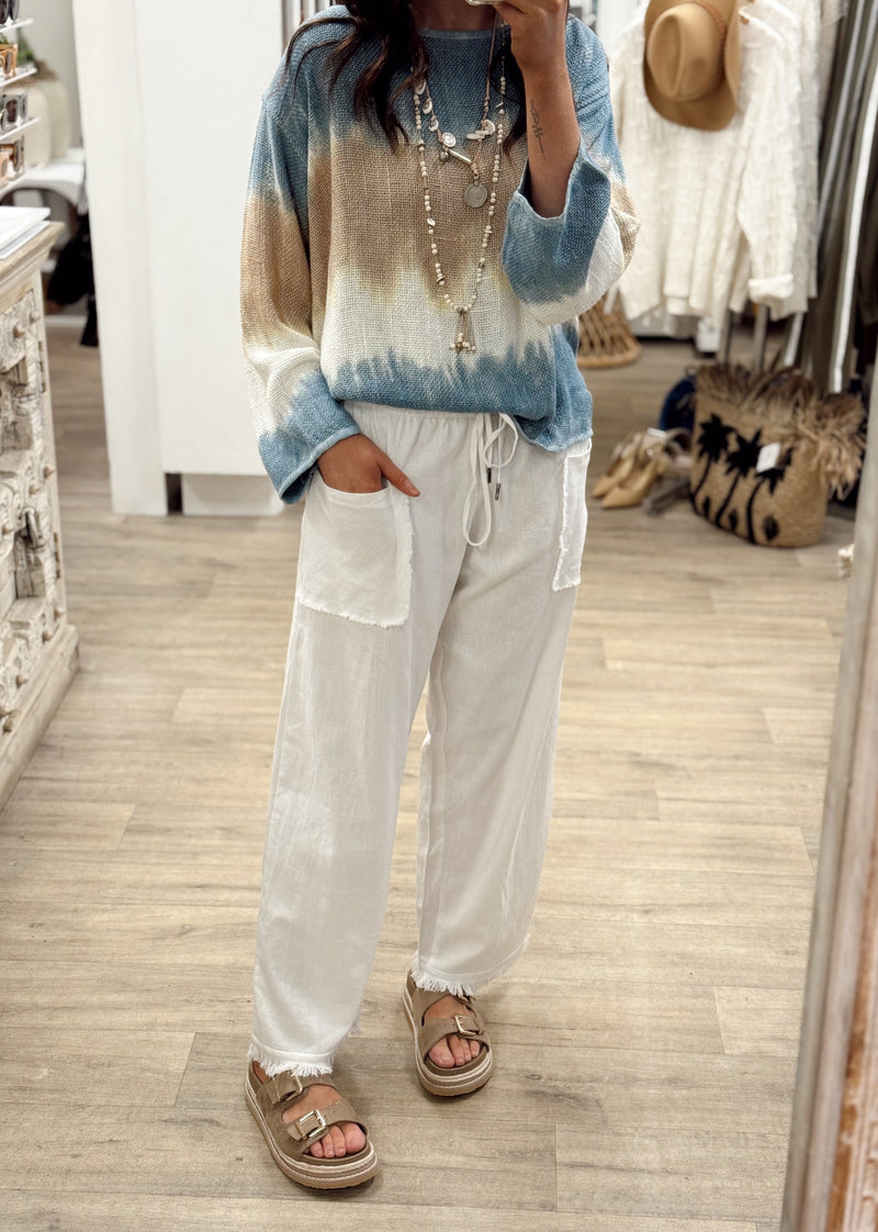 Joshua Frayed Linen Pant - White