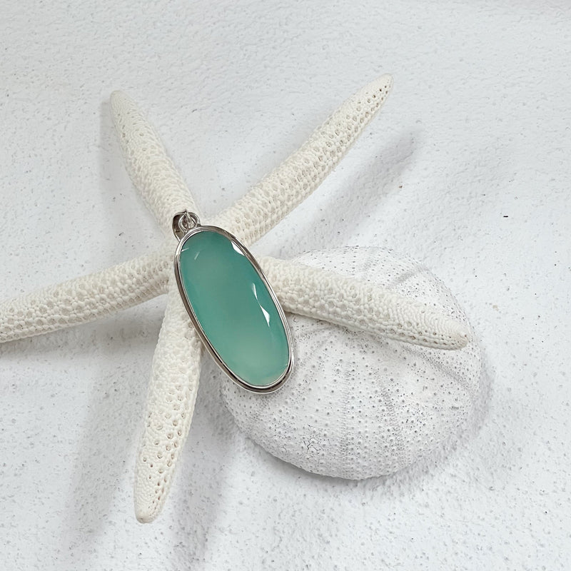 Aqua Chalcedony Pendant - Sterling Silver