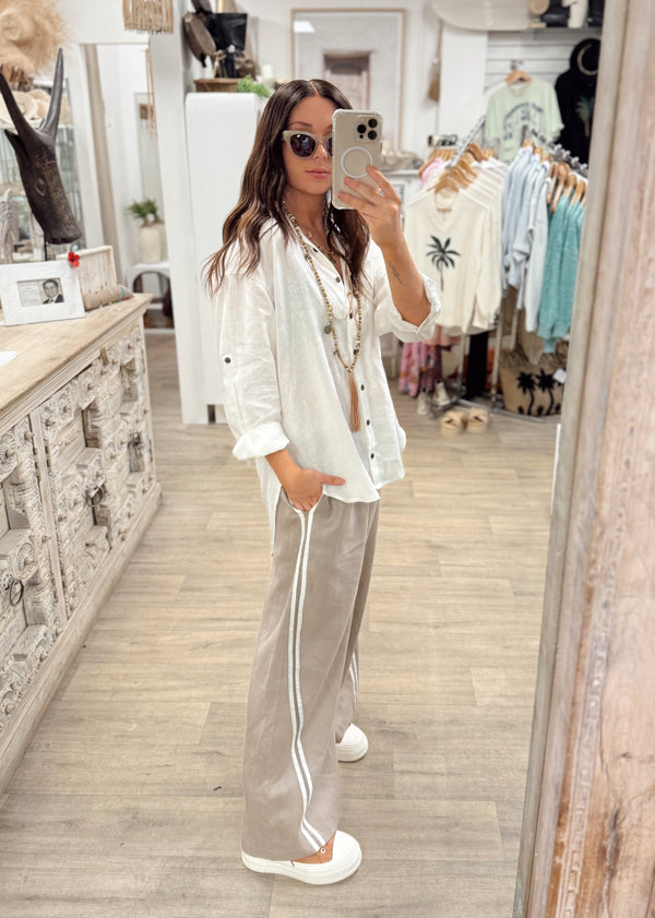 Laguna Linen Pants - Earth/White