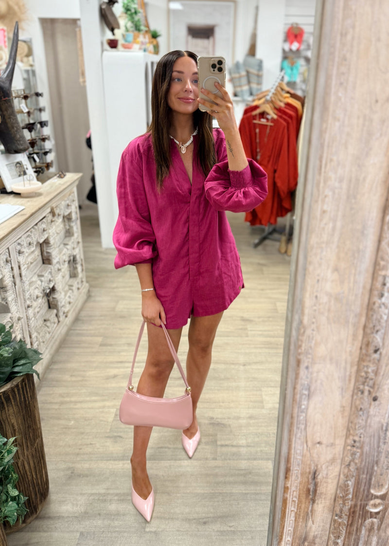 Talula Linen Playsuit - Fuchsia