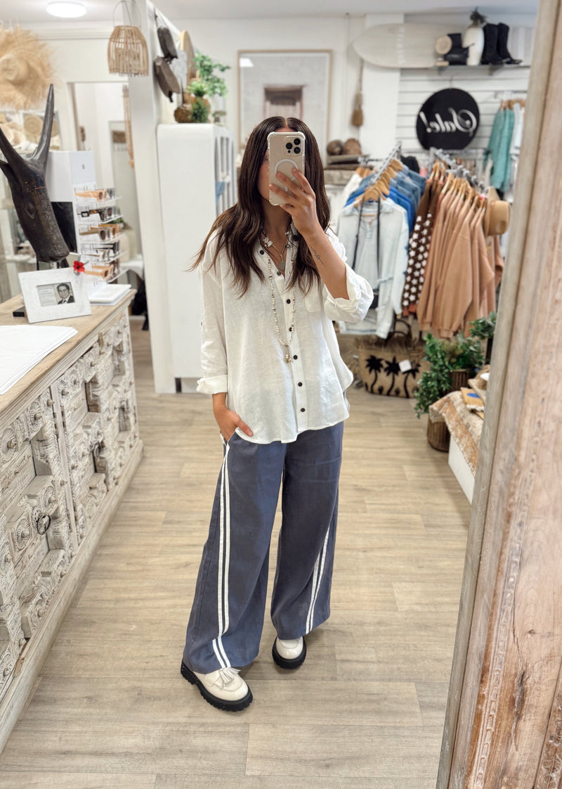 Laguna Linen Pants - Juniper Blue/White
