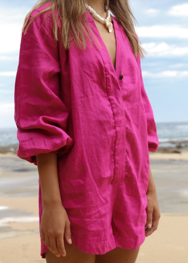 Talula Linen Playsuit - Fuchsia