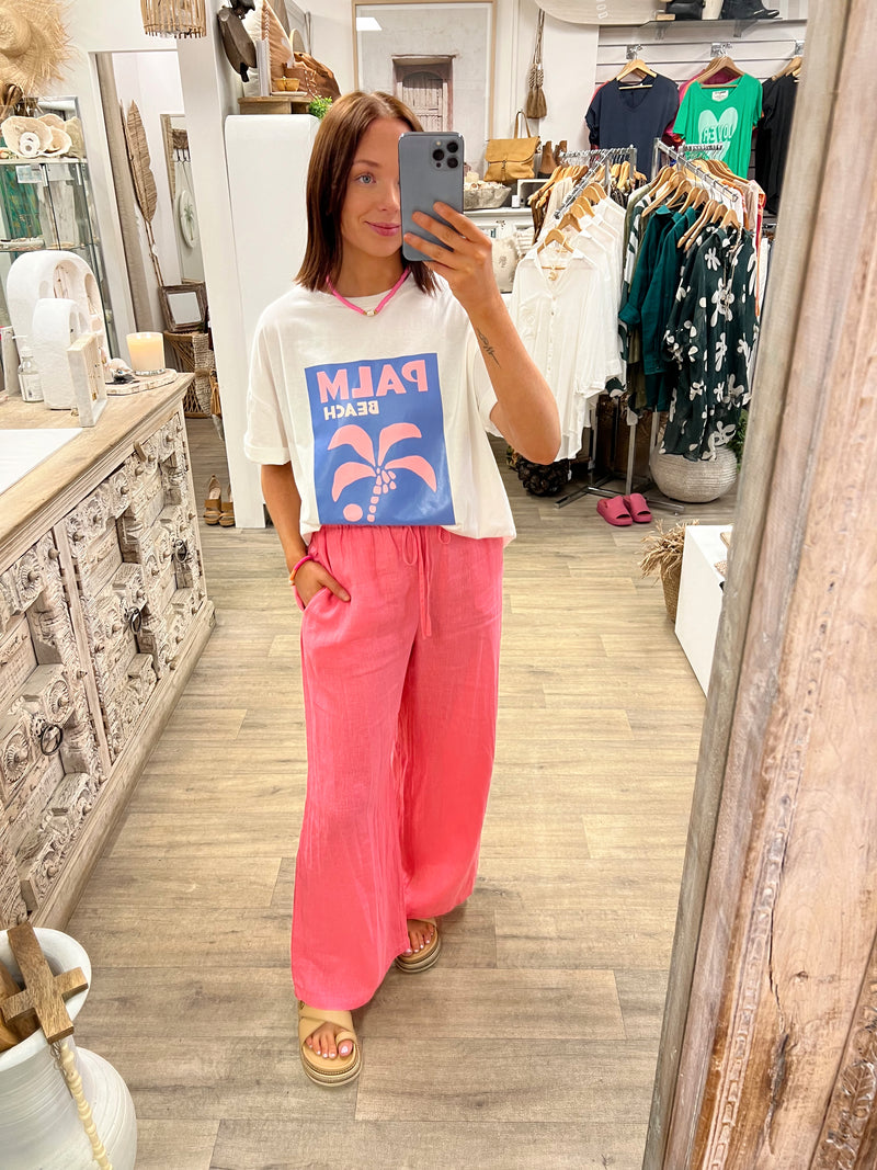 Tara Linen Pants - Hot Pink