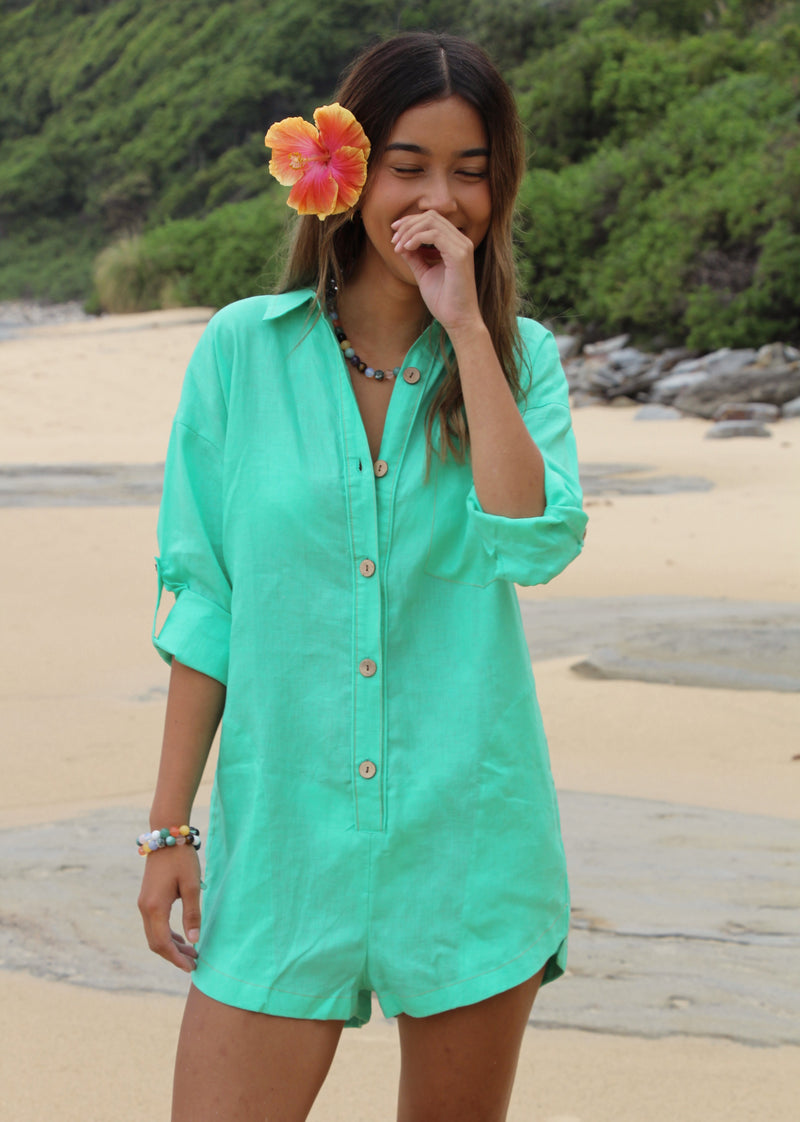 Juju Linen Playsuit - Mint