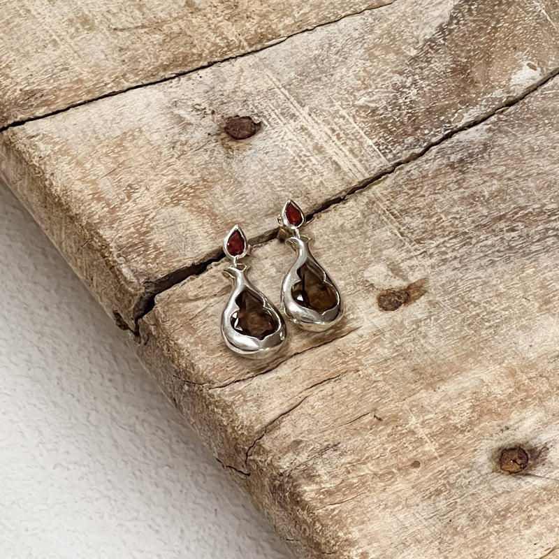 Aurelia Earrings - Smokey Quartz and Garnet