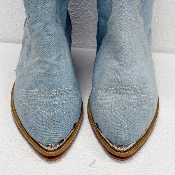 Denim Slouch Leather Boots