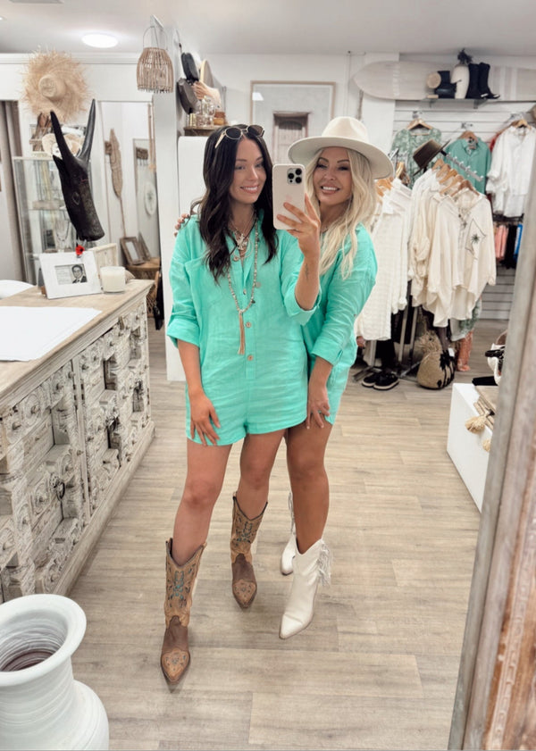 Juju Linen Playsuit - Mint