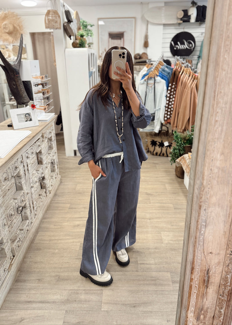 Laguna Linen Pants - Juniper Blue/White