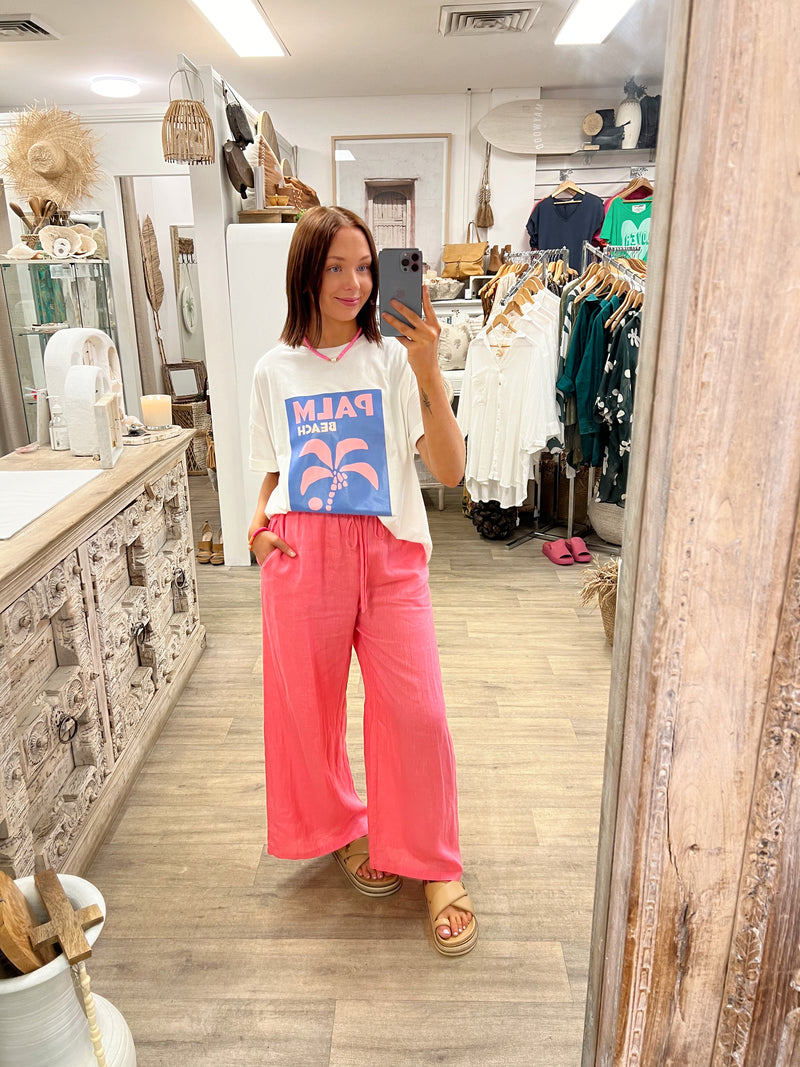 Tara Linen Pants - Hot Pink