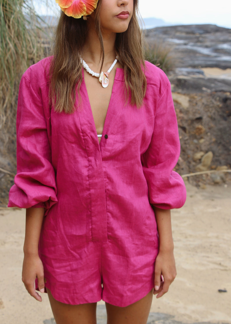 Talula Linen Playsuit - Fuchsia