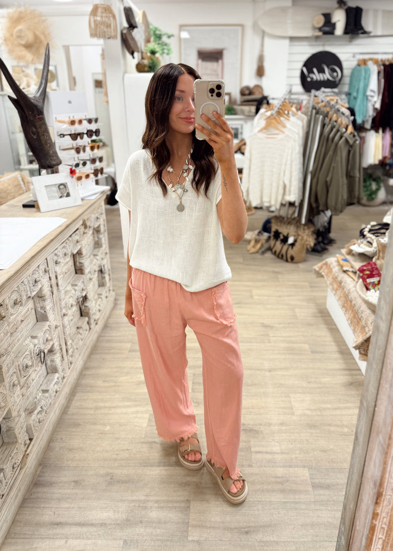 Joshua Frayed Linen Pant - Stonewash Pink