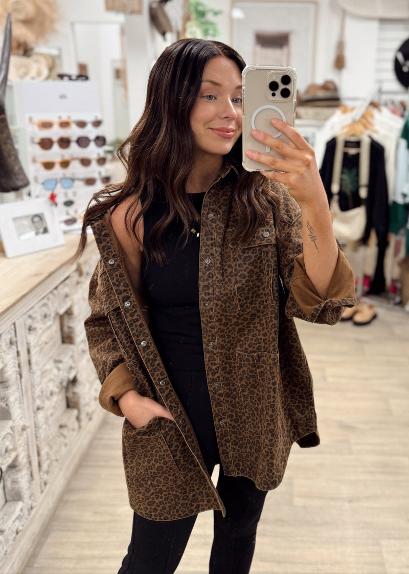 Longline Denim Jacket - Cheetah Print