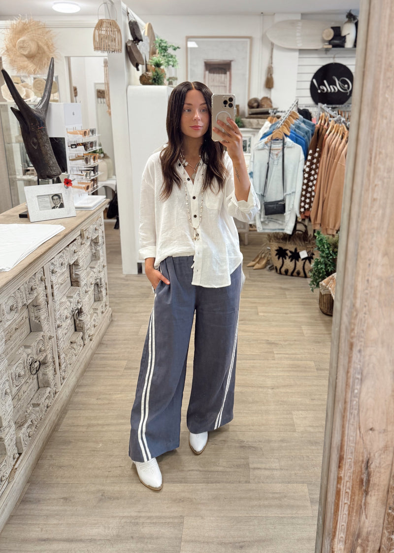 Laguna Linen Pants - Juniper Blue/White