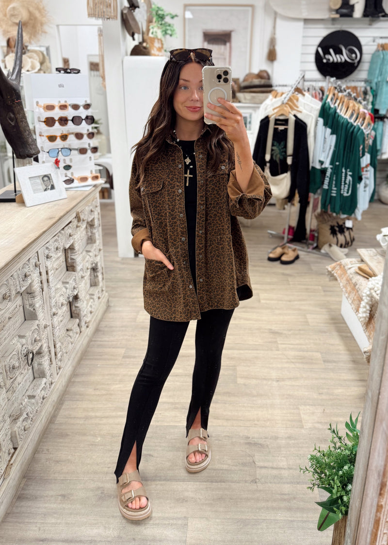 Longline Denim Jacket - Cheetah Print