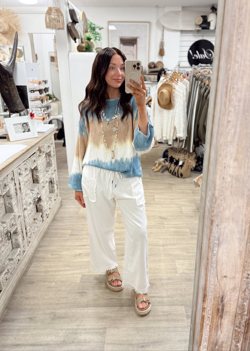 Joshua Frayed Linen Pant - White