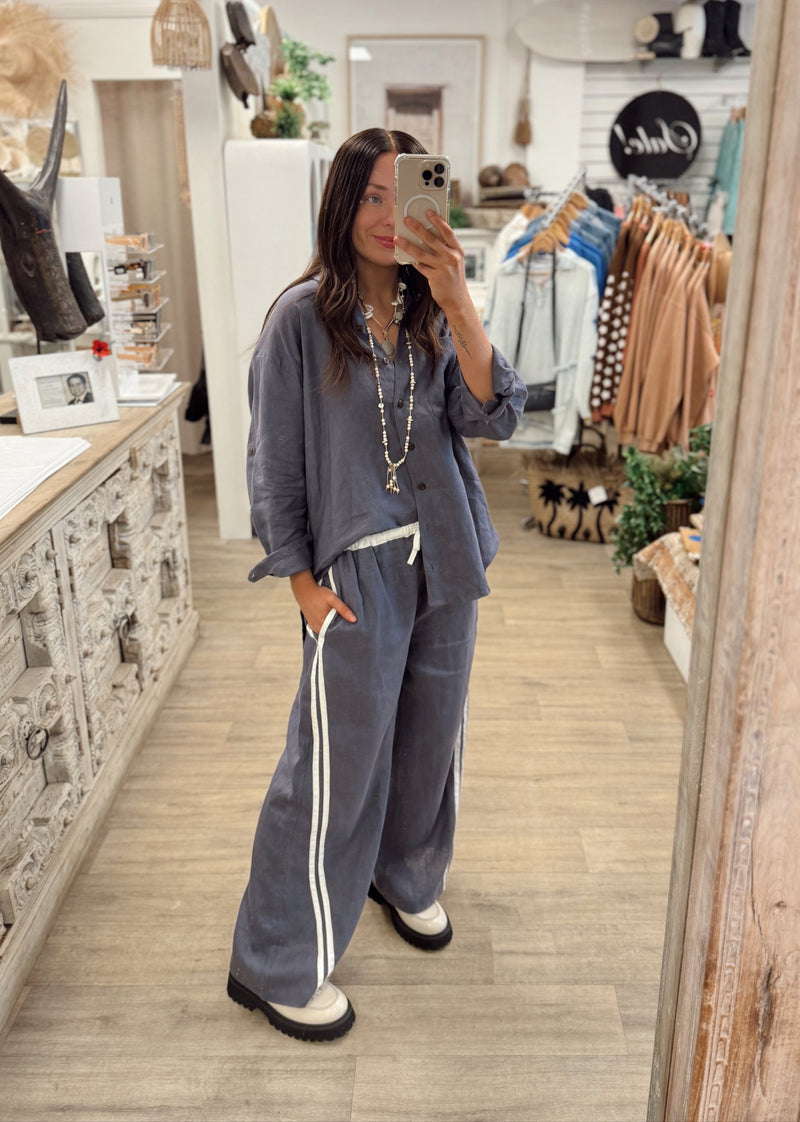 Laguna Linen Pants - Juniper Blue/White