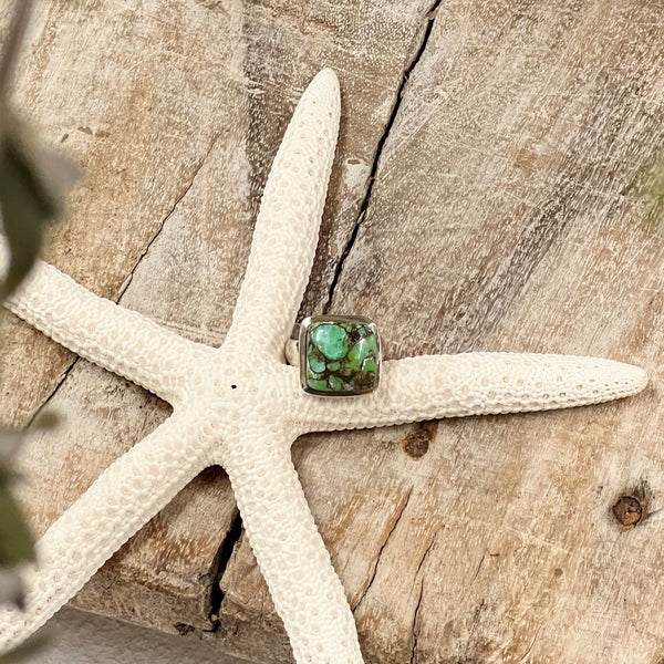 Green Copper Turquoise Ring - Square Setting