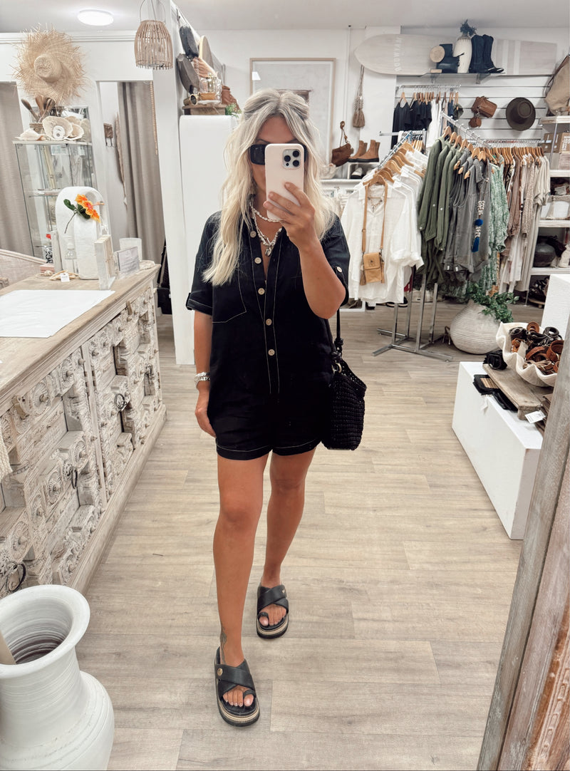 Juju Linen Playsuit - Black