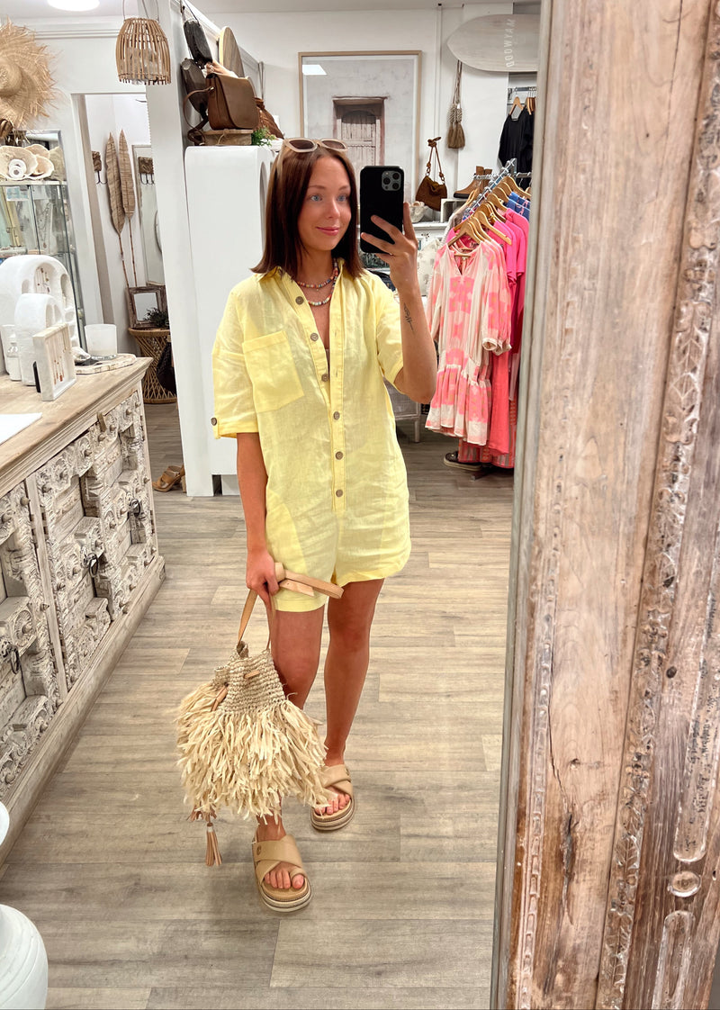 Juju Linen Playsuit - Limoncello