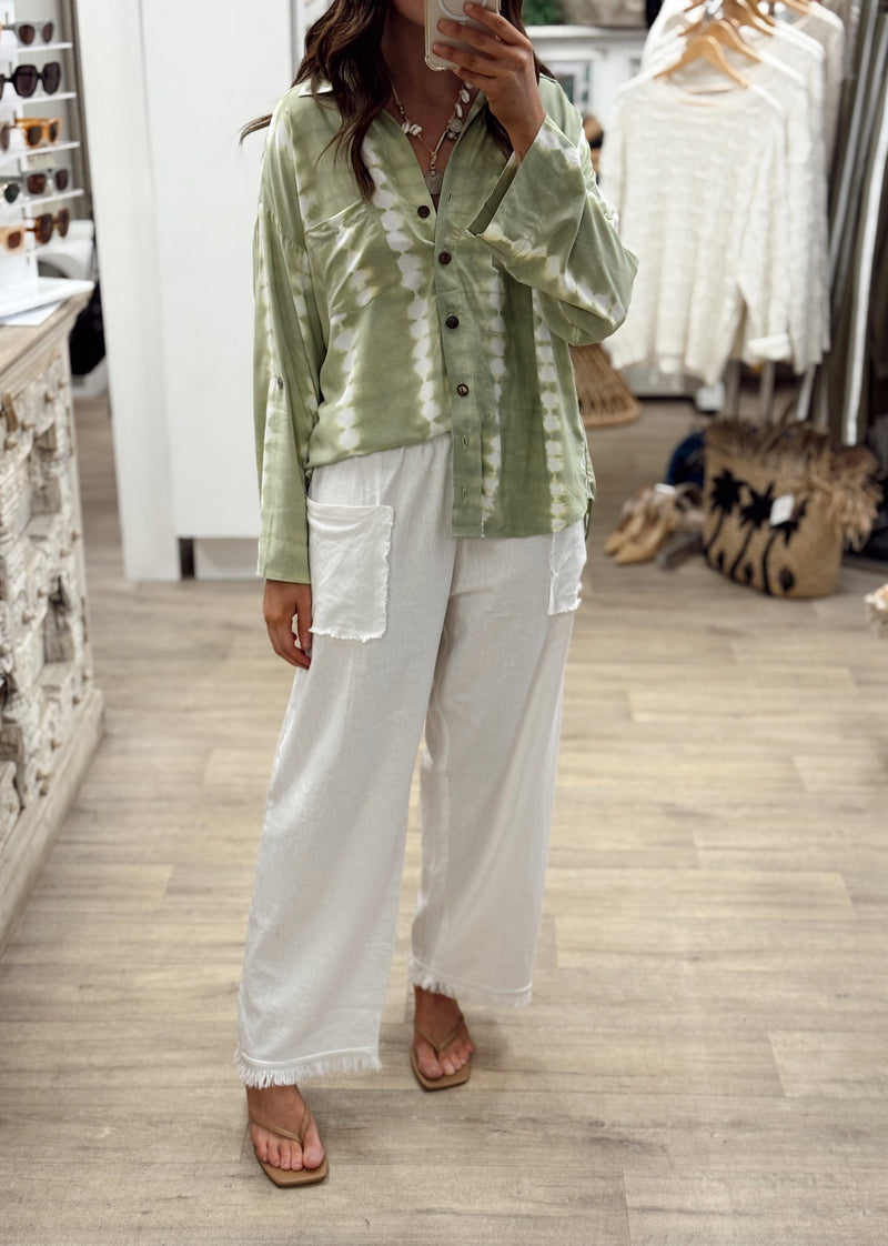 Joshua Frayed Linen Pant - White