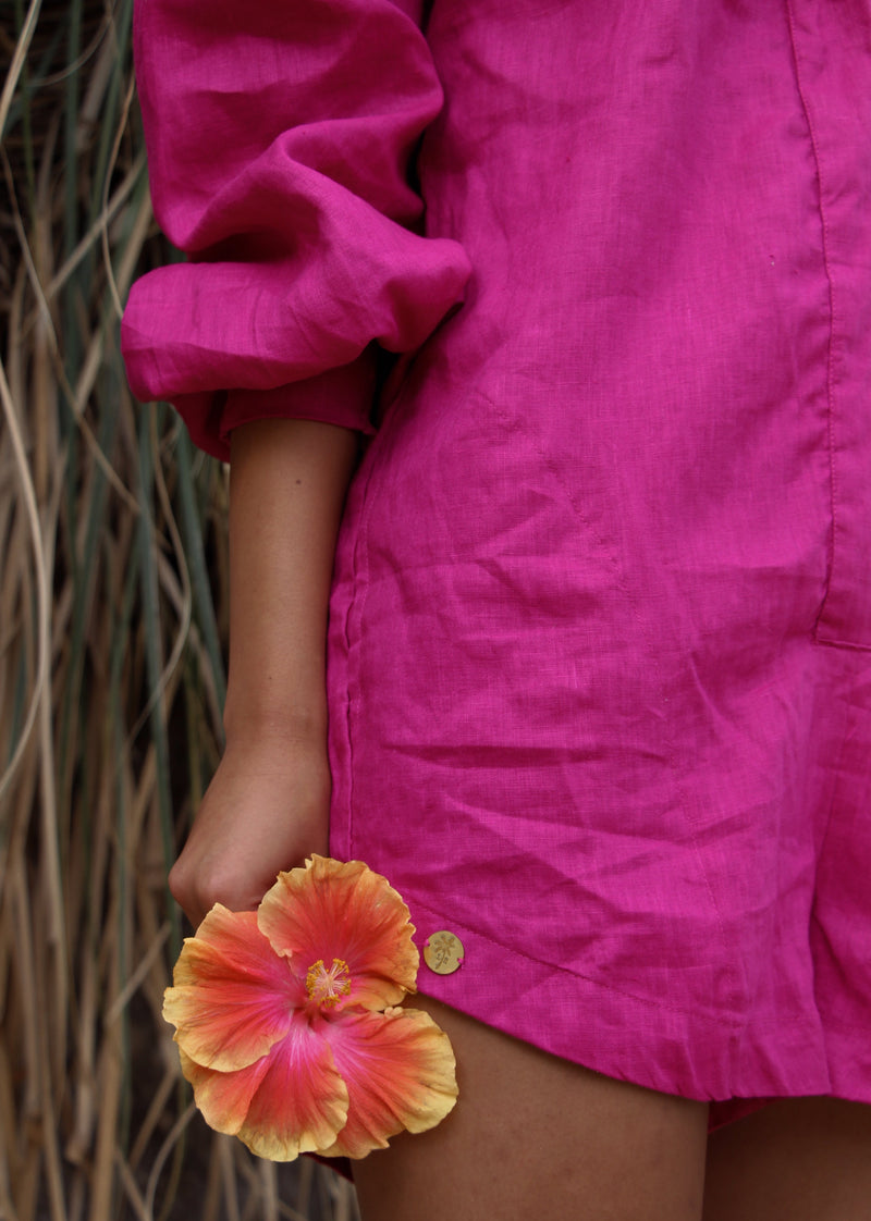 Talula Linen Playsuit - Fuchsia