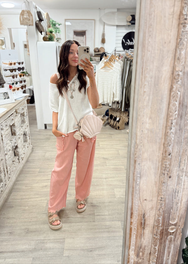 Joshua Frayed Linen Pant - Stonewash Pink