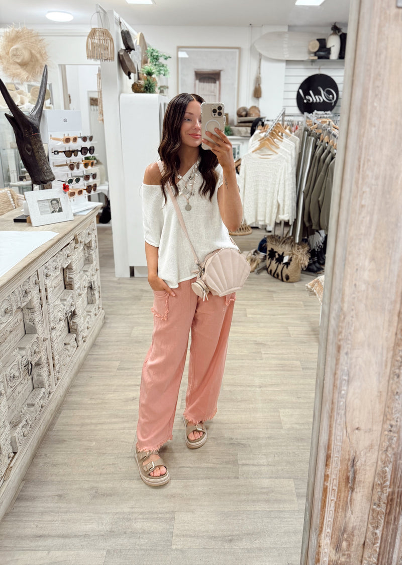 Joshua Frayed Linen Pant - Stonewash Pink