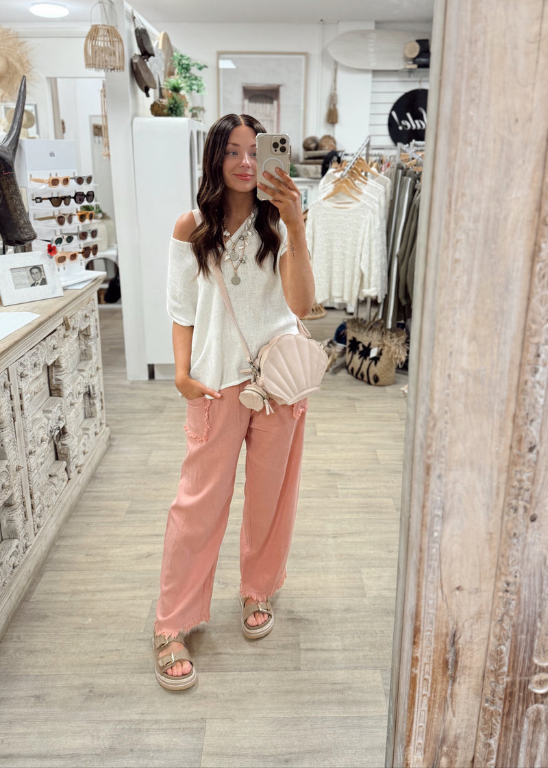 Joshua Frayed Linen Pant - Stonewash Pink