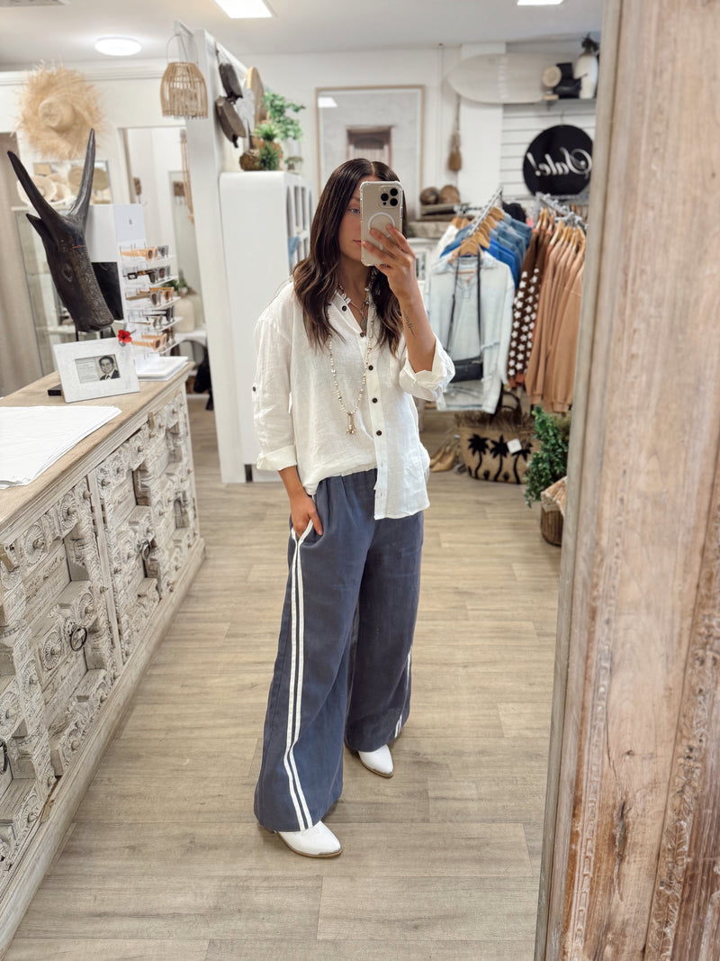 Laguna Linen Pants - Juniper Blue/White