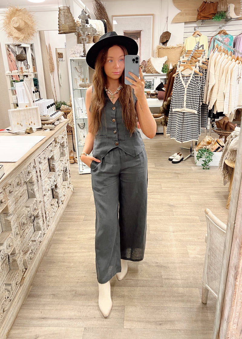 Byron Linen Pant - Charcoal