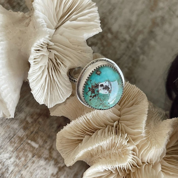Round Hubei Turquoise Sterling Silver Ring - style 6