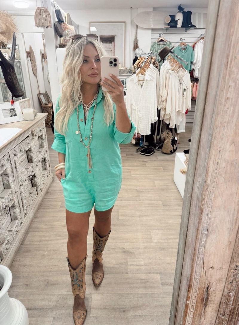 Juju Linen Playsuit - Mint