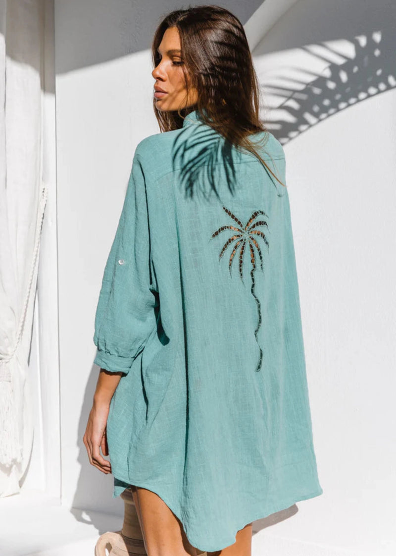 Palm Shirt Dress - Sea Green