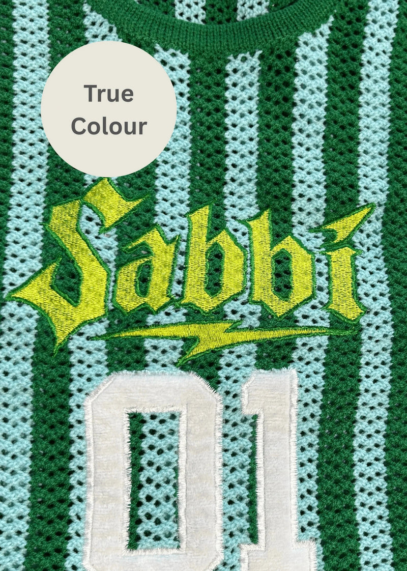 The Knit B-Ball Singlet - Green Stripe