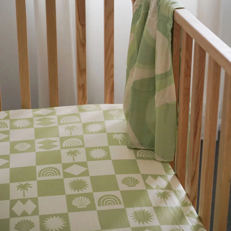 Resort Check Fitted Cot Sheet - Spring Green