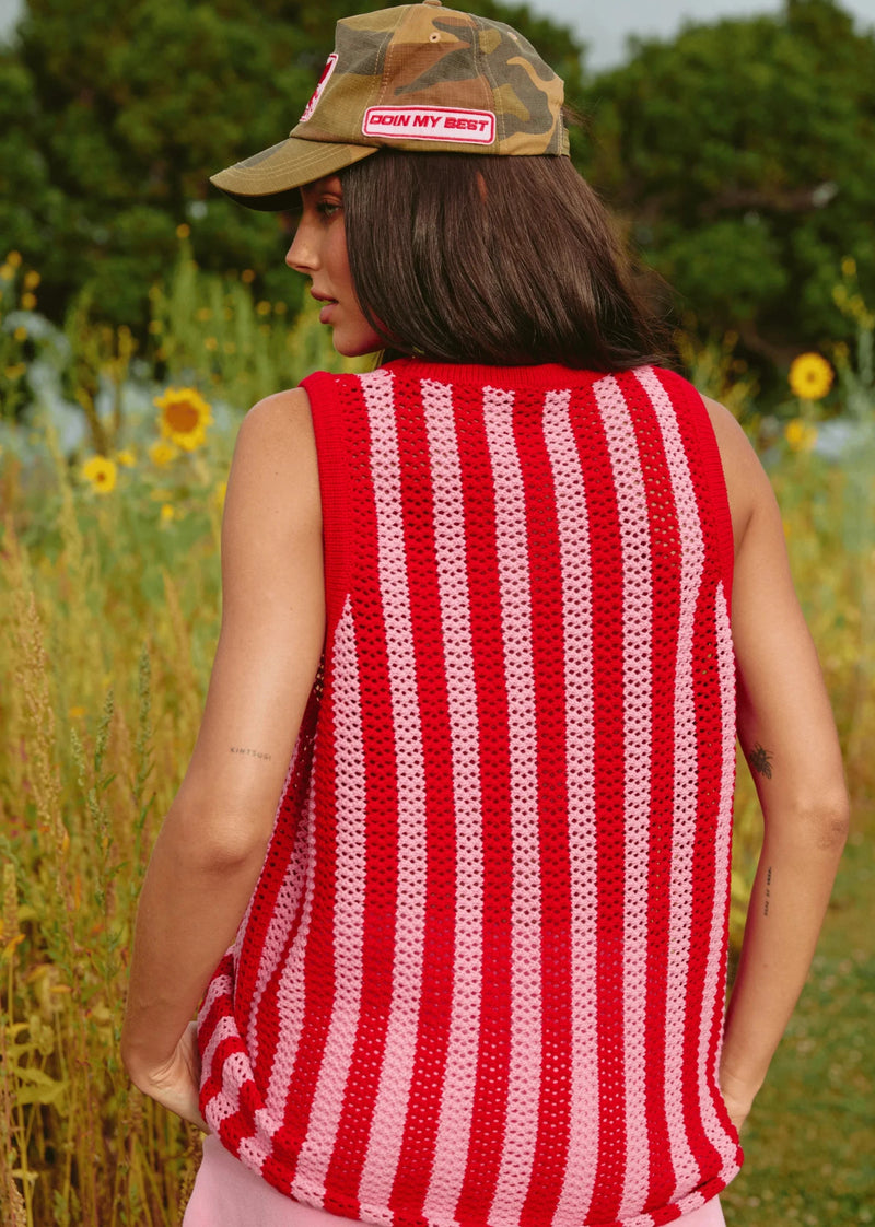 The Knit B-Ball Singlet - Pink Stripe