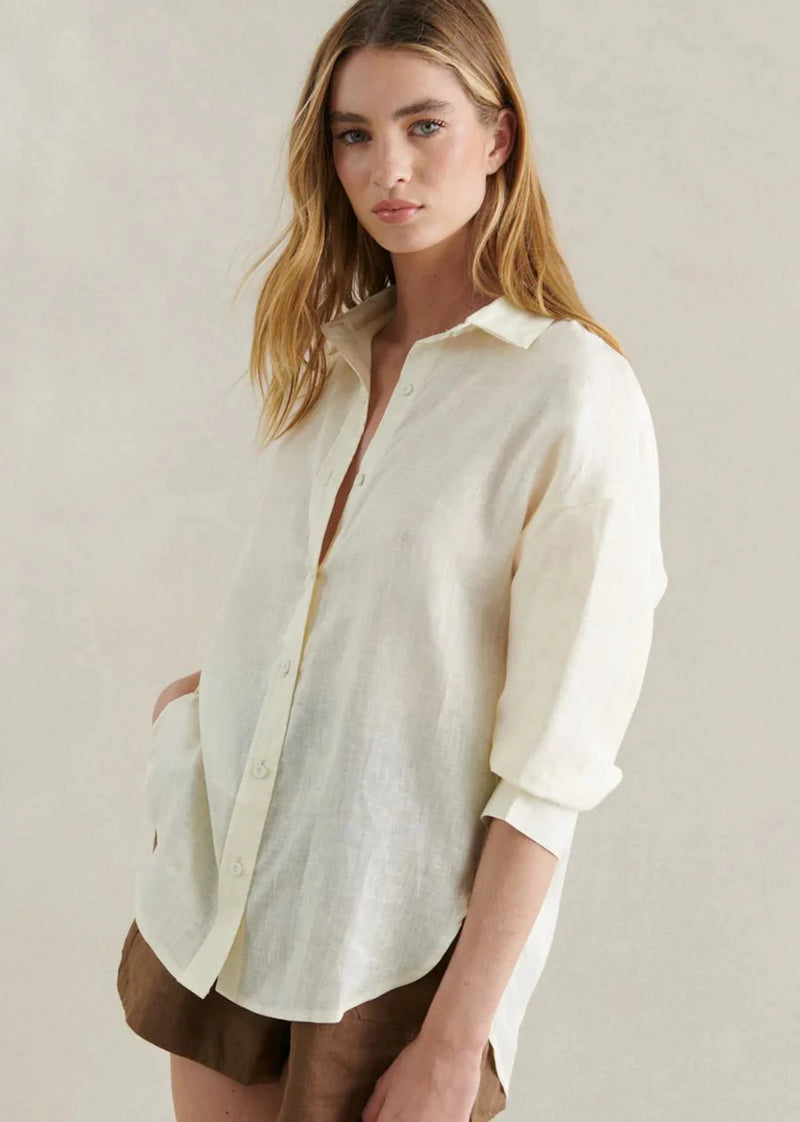 Linen Boyfriend Shirt LL - Butter