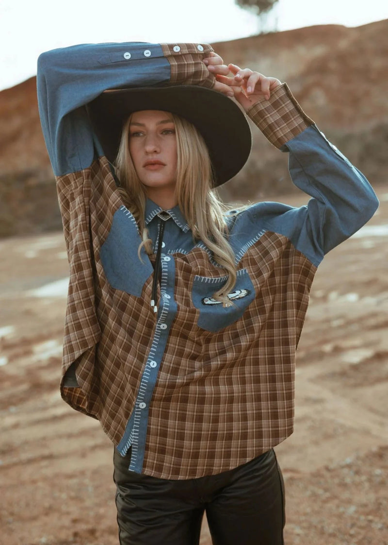 Texas Yoke Button Up Eagle Plaid