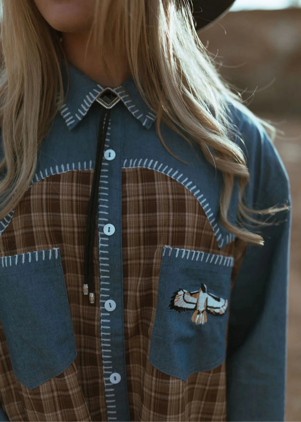 Texas Yoke Button Up Eagle Plaid