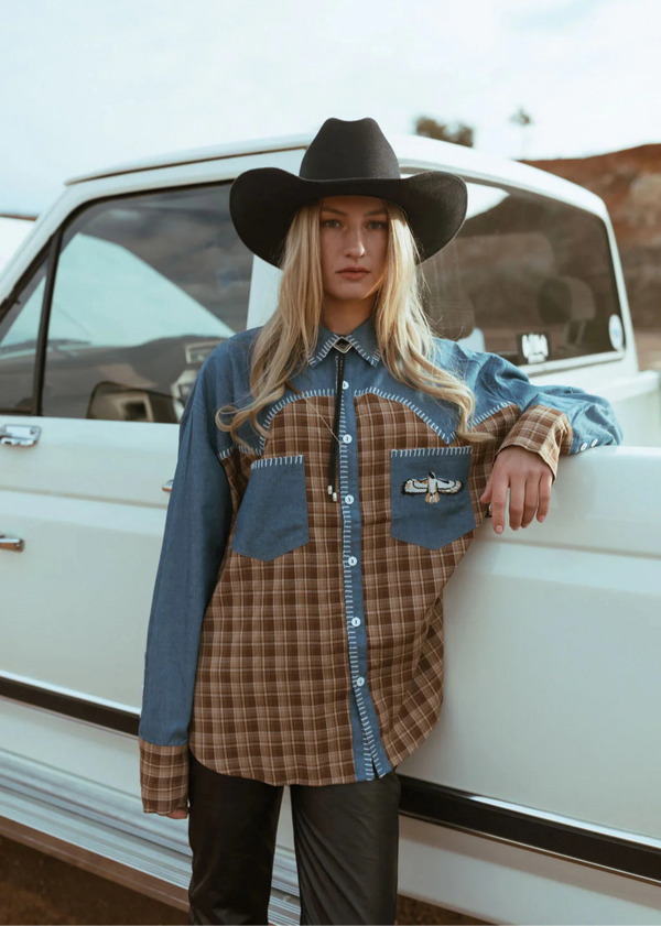 Texas Yoke Button Up Eagle Plaid