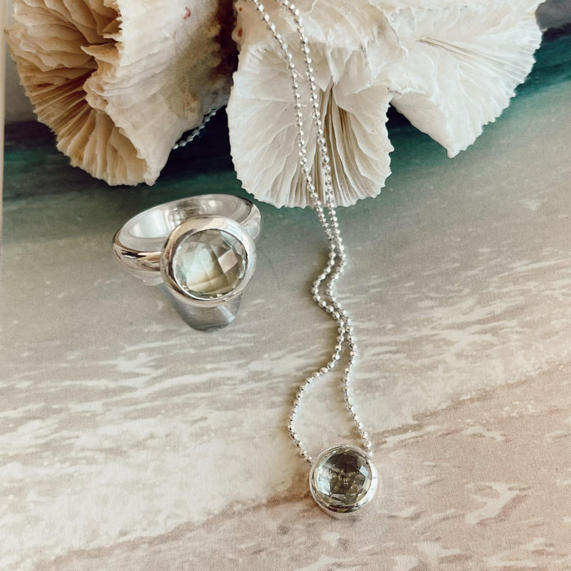 Prasiolite Round Facet Ring