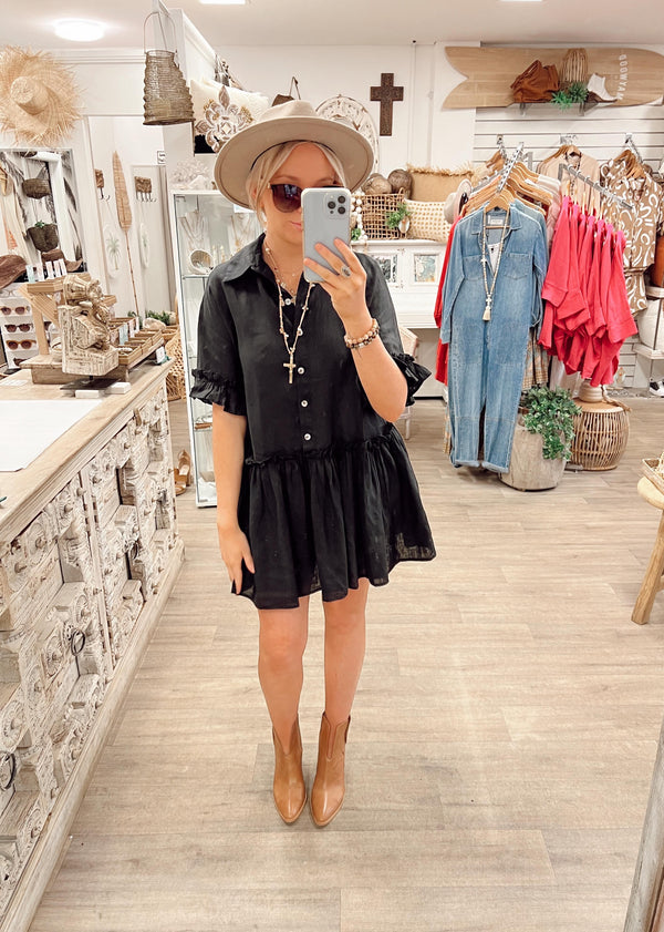 Sienna Linen Dress - Black