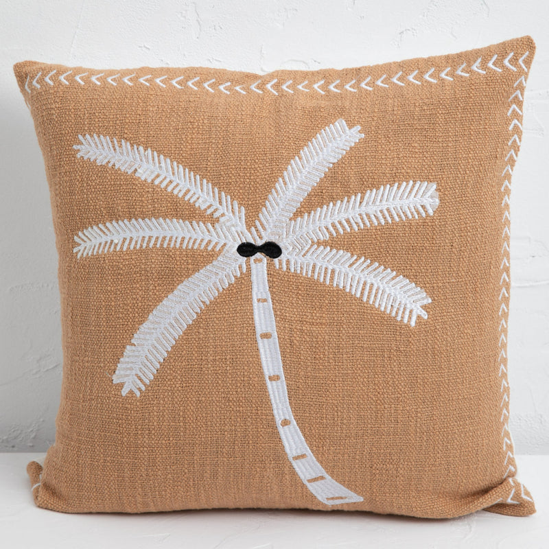 Balmy Palm Cushion - Tan + White