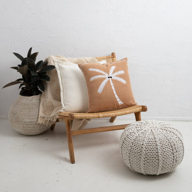 Balmy Palm Cushion - Tan + White