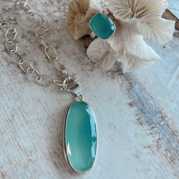 Aqua Chalcedony Pendant - Sterling Silver