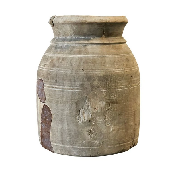 Large Vintage Indian Carved Wooden Pot
