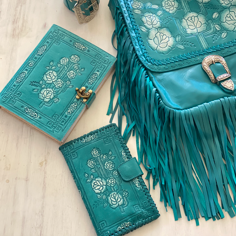 Desert Rose Leather Wallet - Turquoise