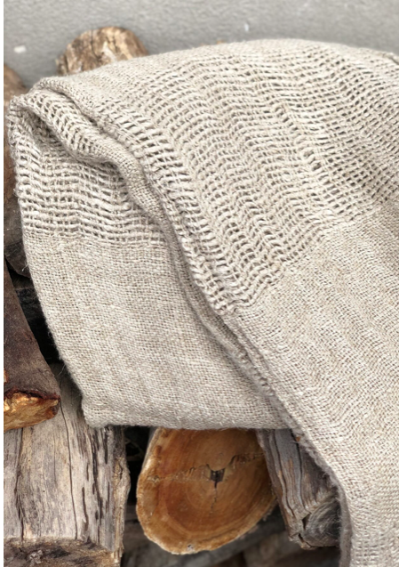 Clover Handloomed Linen Throw - Natural with fringe