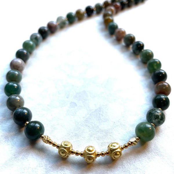 Long Indian Agate & Gold Necklace