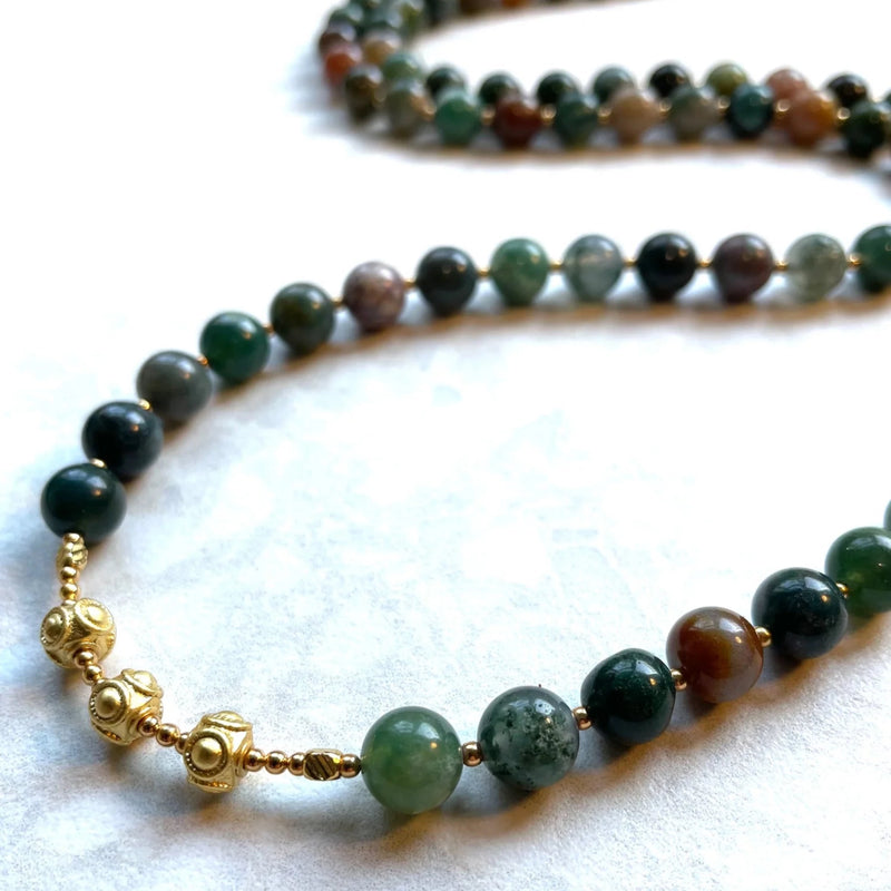 Long Indian Agate & Gold Necklace